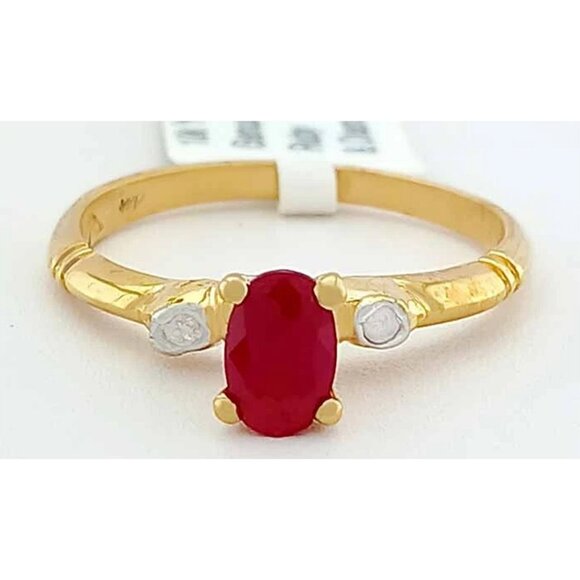 Genuine 0.69 Cts Ruby & Diamonds Ring 10k Yellow Gold